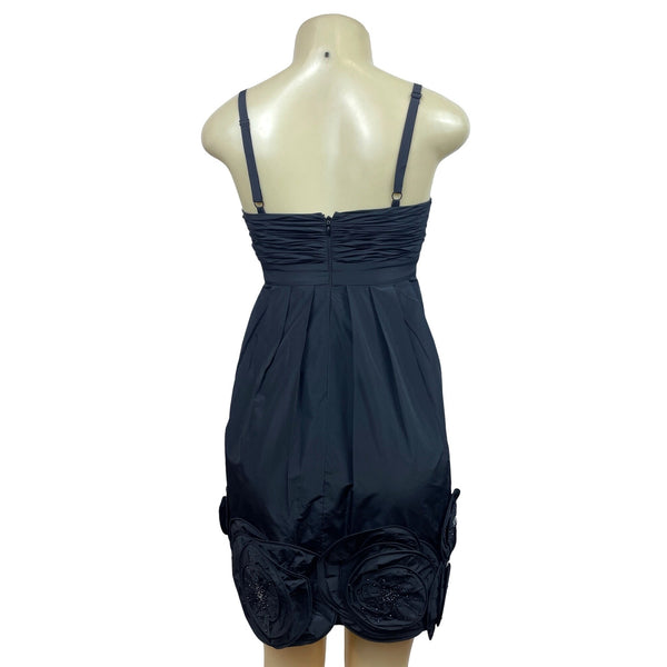 Strapless Black Party Dress With Ruched Bodice & Beaded Appliqué Skirt New