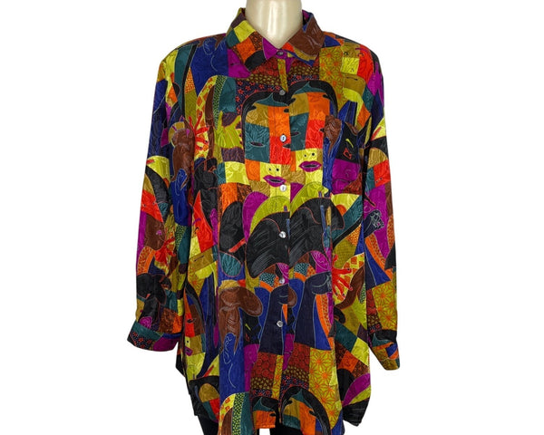 Galinda Wang Women's Multicolor Abstract Button-Up Blouse Size 16W