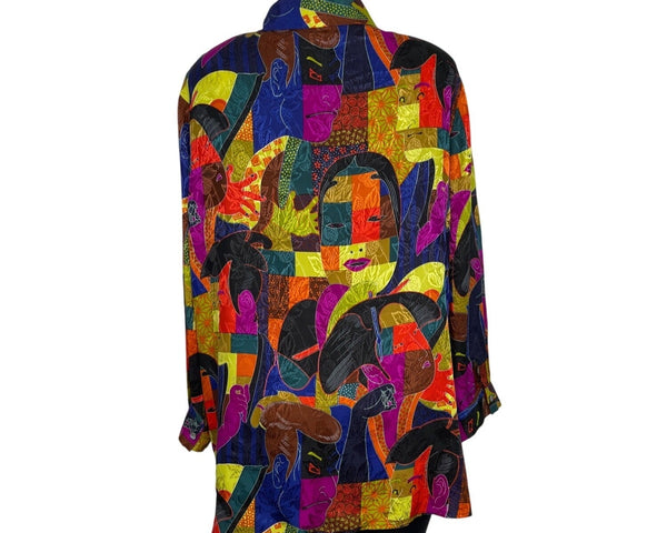 Galinda Wang Women's Multicolor Abstract Button-Up Blouse Size 16W