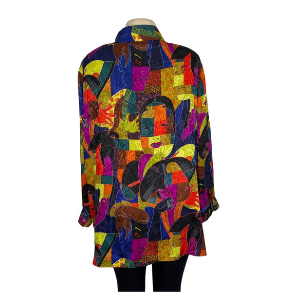 Galinda Wang Women's Multicolor Abstract Button-Up Blouse Size 16W