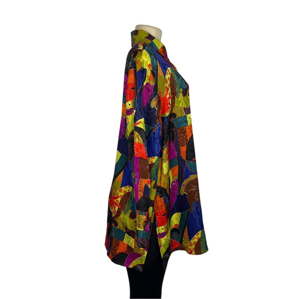 Galinda Wang Women's Multicolor Abstract Button-Up Blouse Size 16W
