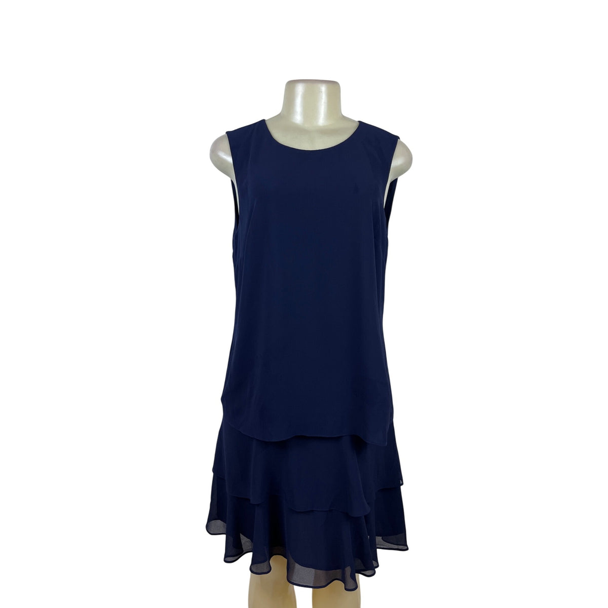 Ralph Lauren Womens Sleeveless Blue Chiffon Layered Dress Knee-Length Sz 8 - New
