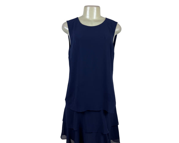 Ralph Lauren Womens Sleeveless Blue Chiffon Layered Dress Knee-Length Sz 8 - New