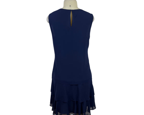 Ralph Lauren Womens Sleeveless Blue Chiffon Layered Dress Knee-Length Sz 8 - New
