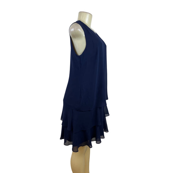 Ralph Lauren Womens Sleeveless Blue Chiffon Layered Dress Knee-Length Sz 8 - New