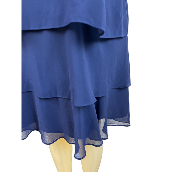Ralph Lauren Womens Sleeveless Blue Chiffon Layered Dress Knee-Length Sz 8 - New