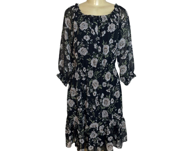 Bar III Womens Floral Black & White Polyester Dress Size L- New