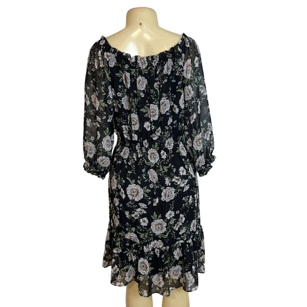 Bar III Womens Floral Black & White Polyester Dress Size L- New