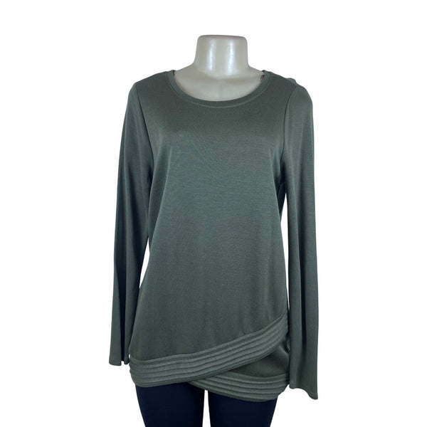 Context Women's Olive Long Sleeve Asymmetrical Hem Blouse Size M - New