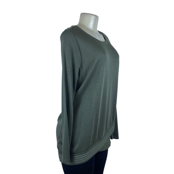Context Women's Olive Long Sleeve Asymmetrical Hem Blouse Size M - New