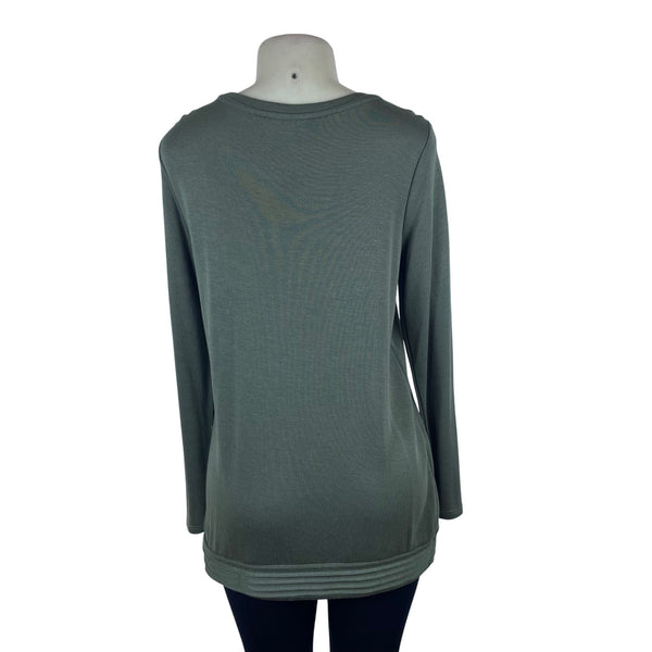 Context Women's Olive Long Sleeve Asymmetrical Hem Blouse Size M - New