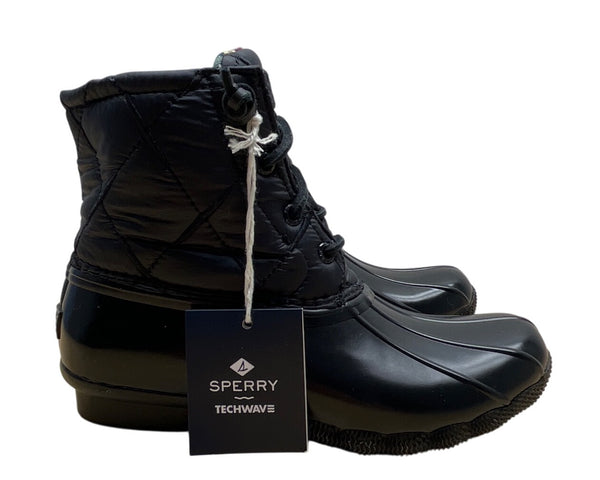Sperry Women’s Black Quilted Techwave Plaid Lining Lace-Up Duck Boots Sz 6 - New