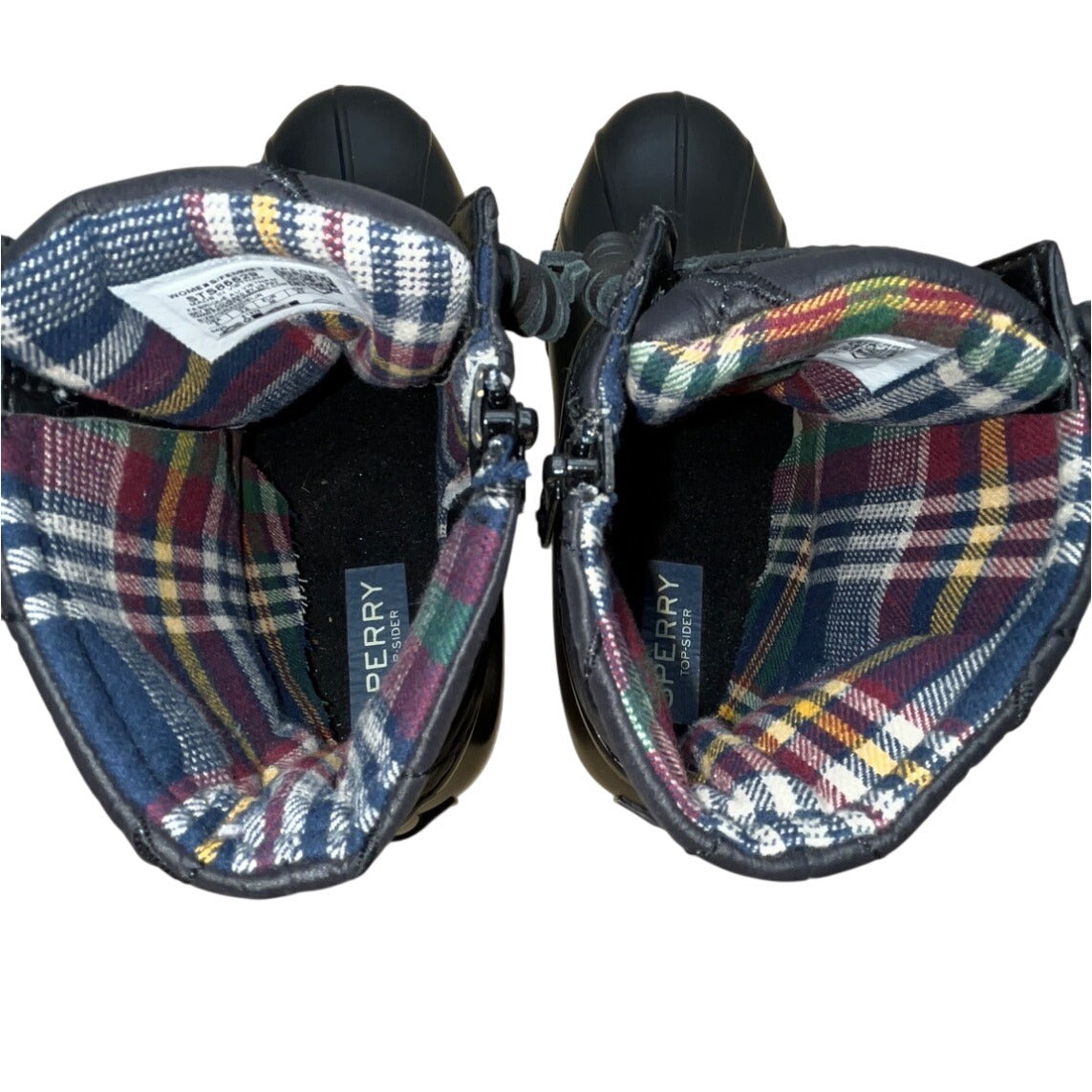 Sperry Women’s Black Quilted Techwave Plaid Lining Lace-Up Duck Boots Sz 6 - New