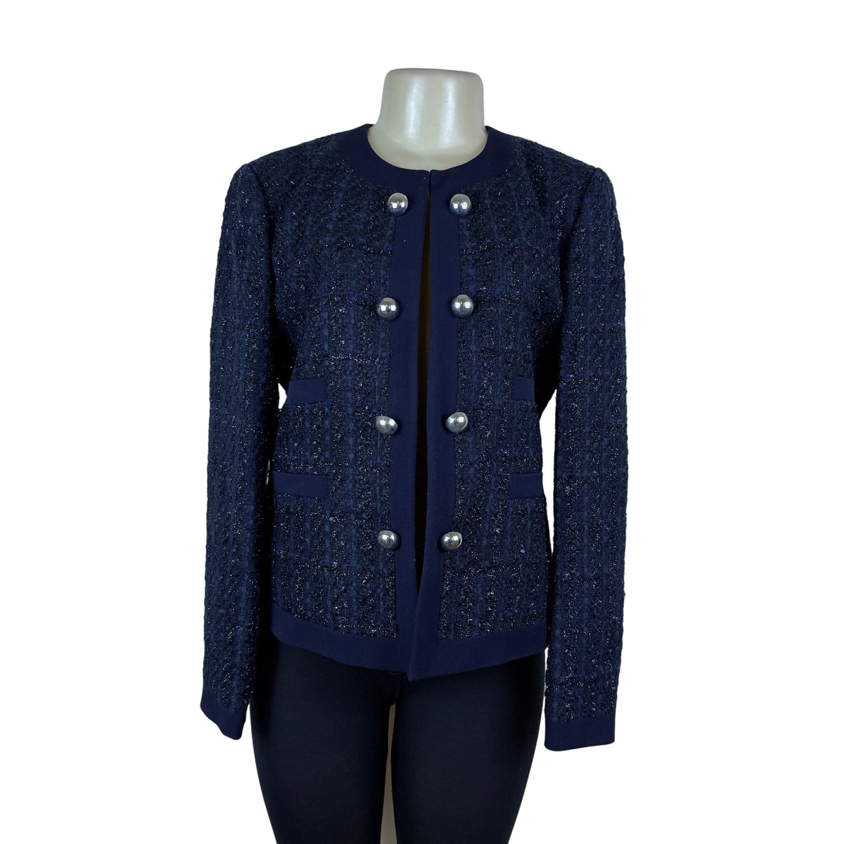 Jones New York Women’s Navy Tweed Blazer W/ Button Accents Size 10