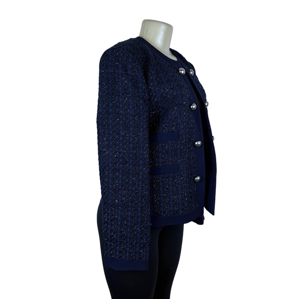 Jones New York Women’s Navy Tweed Blazer W/ Button Accents Size 10