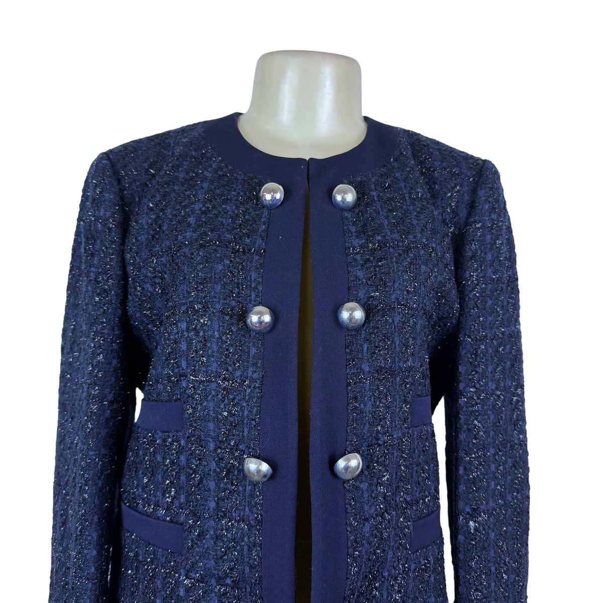 Jones New York Women’s Navy Tweed Blazer W/ Button Accents Size 10