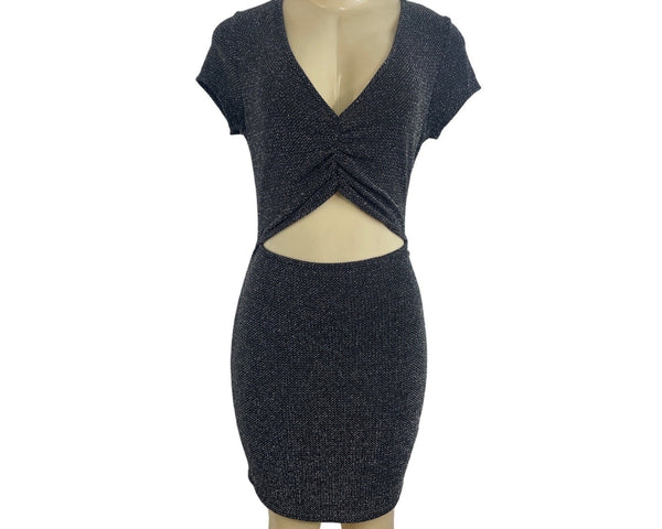 See you Monday Women's Black Glitter Front Cut Out Short Sleeve Dress Sz XL