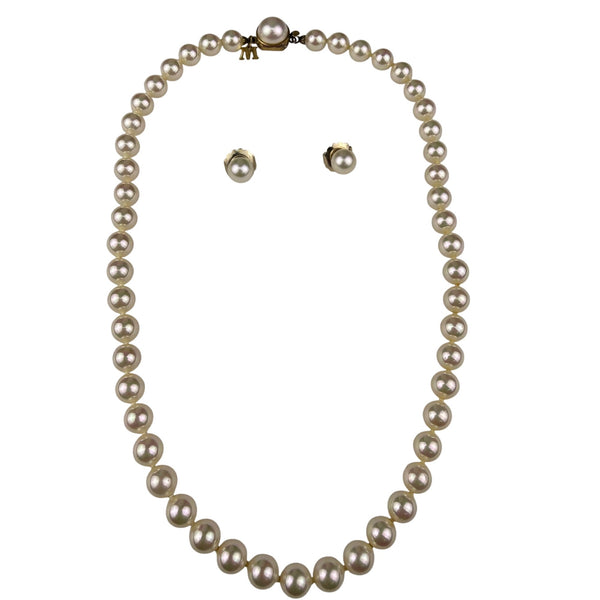 Majorica Womens Gold Tone Faux Pearl Necklace & Earrings Set Spain Signed