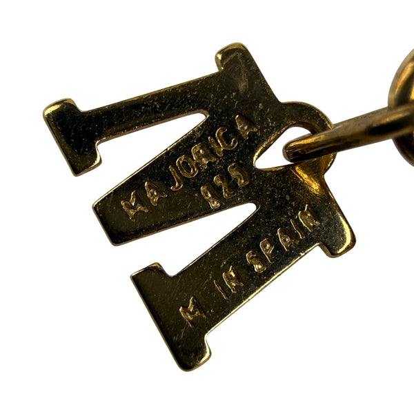 Majorica Womens Gold Tone Faux Pearl Necklace & Earrings Set Spain Signed