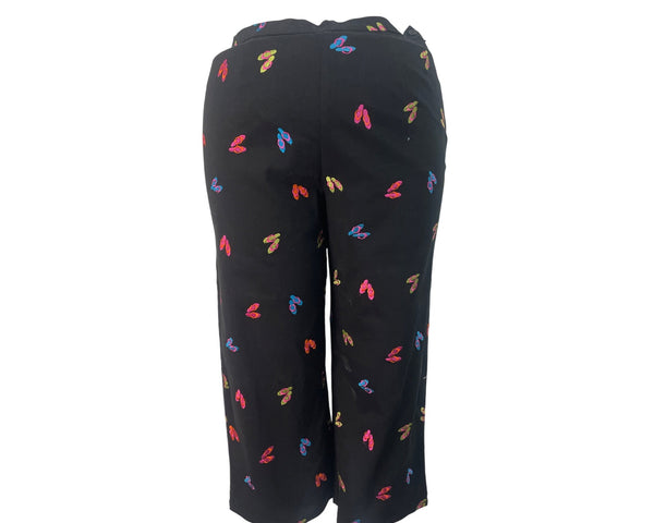 Coldwater Creek Womens Black Cropped Pants Butterfly Print Size 18
