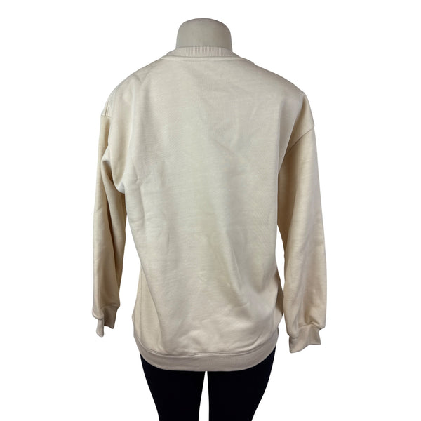 Snoopy Embroidered Beige Crewneck Sweatshirt Soft Fall Leaves Design Casual