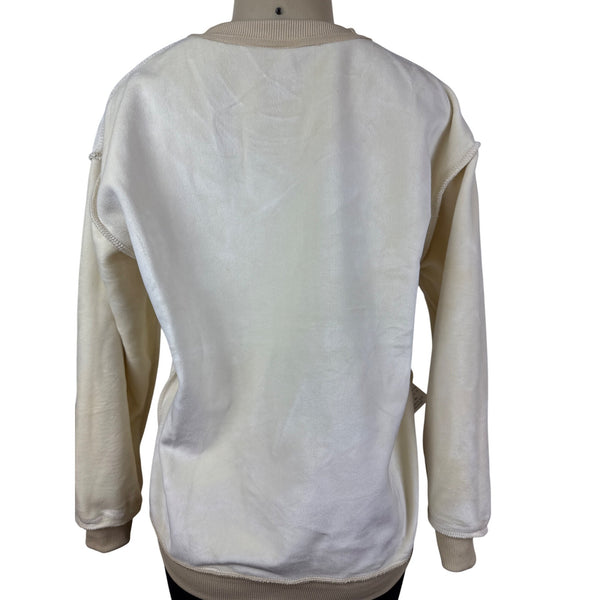 Snoopy Embroidered Beige Crewneck Sweatshirt Soft Fall Leaves Design Casual