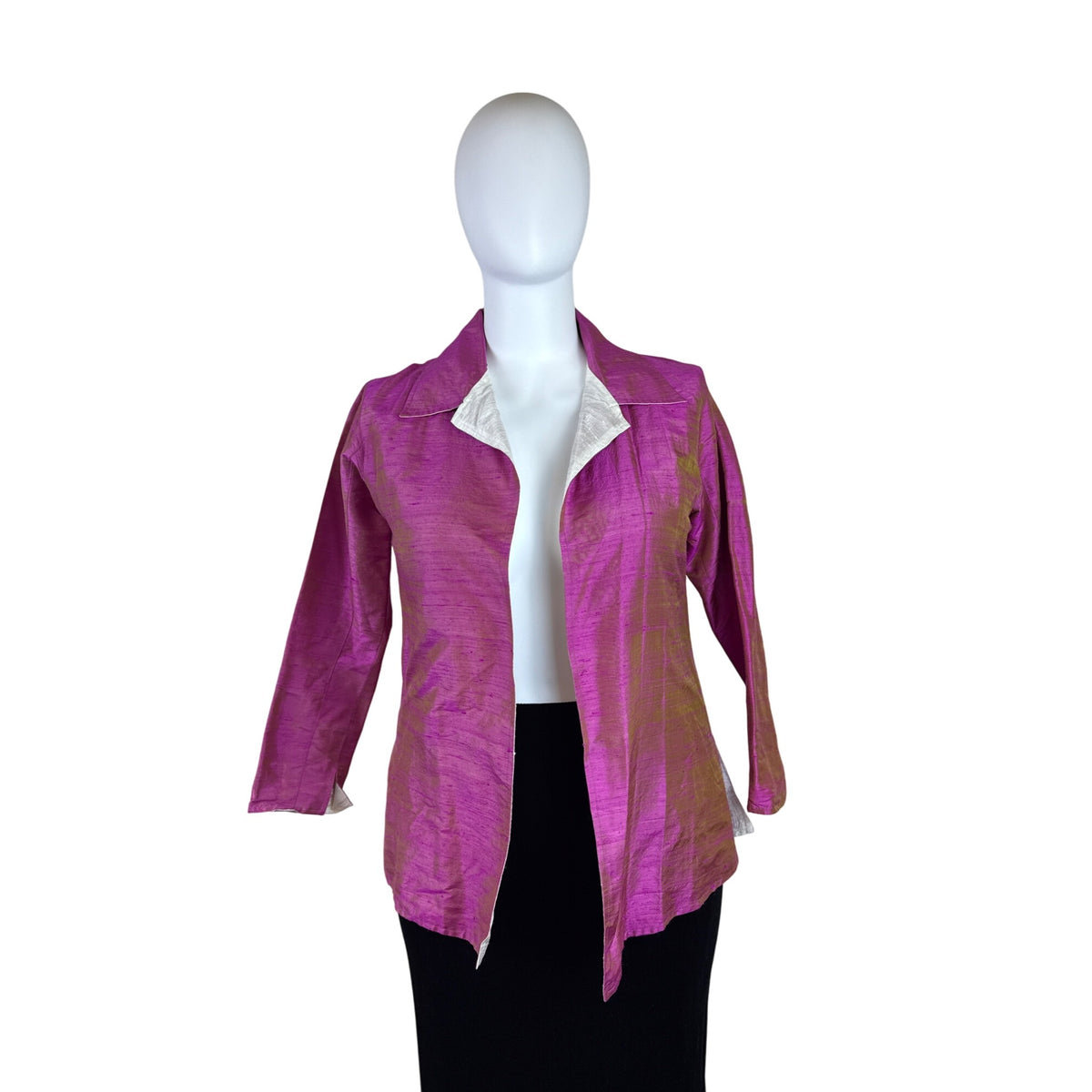 Anu Women’s Fuchsia & Gold Silk Open Front Blazer Jacket Size L - New