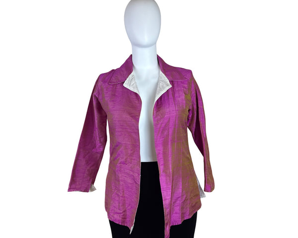 Anu Women’s Fuchsia & Gold Silk Open Front Blazer Jacket Size L - New