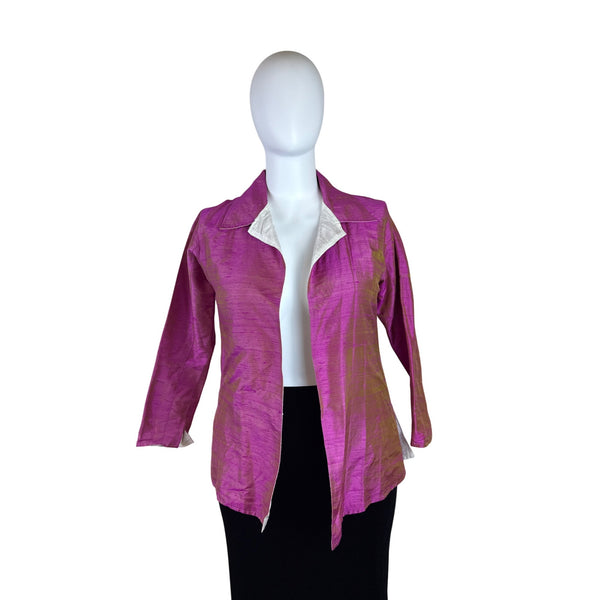 Anu Women’s Fuchsia & Gold Silk Open Front Blazer Jacket Size L - New