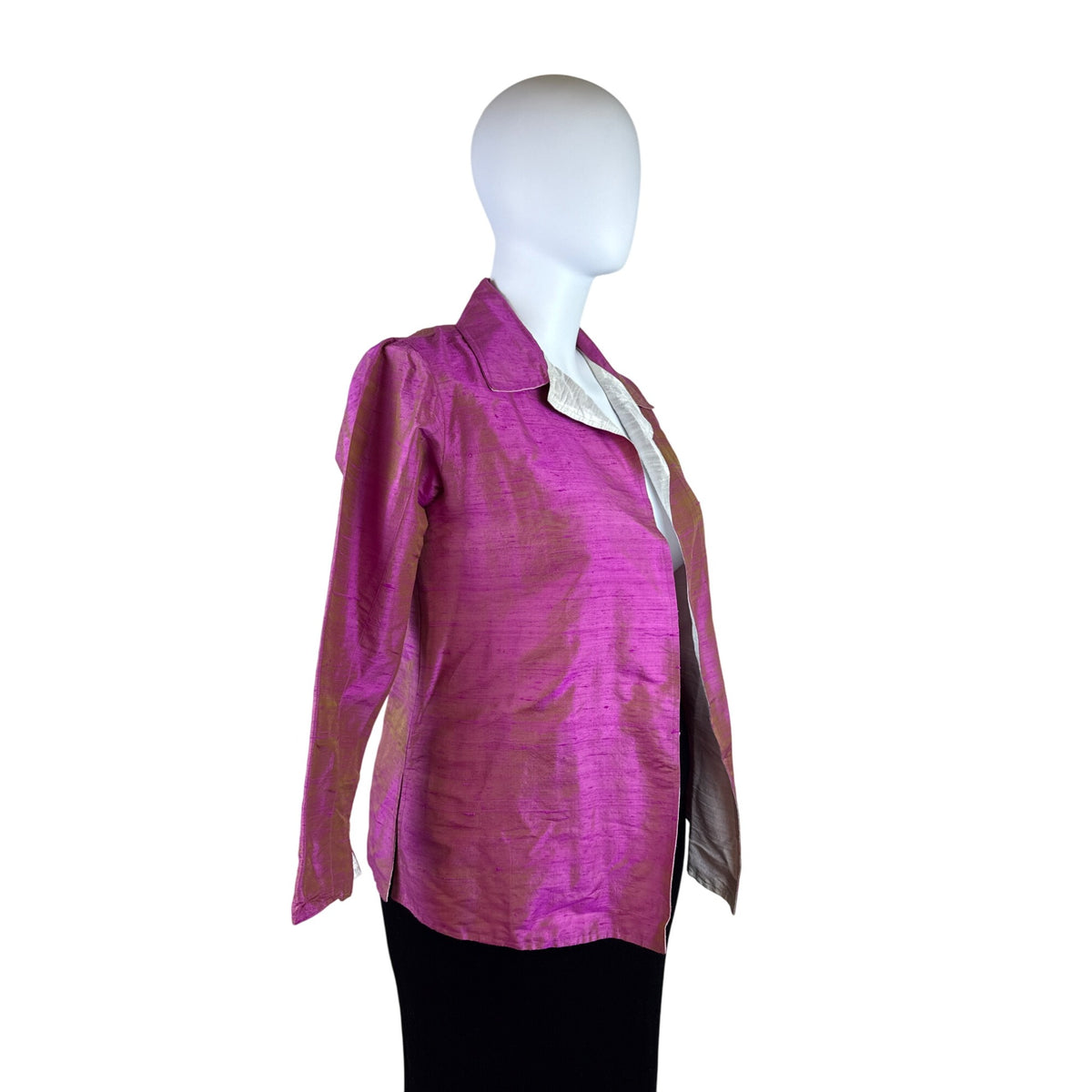 Anu Women’s Fuchsia & Gold Silk Open Front Blazer Jacket Size L - New