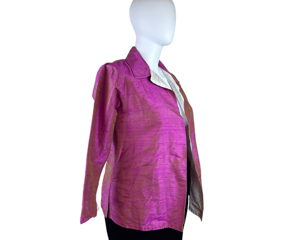 Anu Women’s Fuchsia & Gold Silk Open Front Blazer Jacket Size L - New
