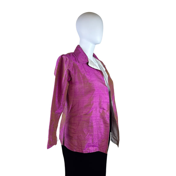 Anu Women’s Fuchsia & Gold Silk Open Front Blazer Jacket Size L - New