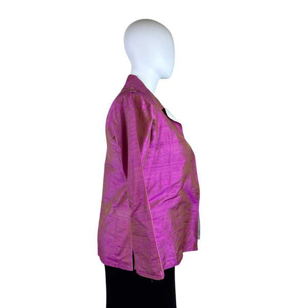 Anu Women’s Fuchsia & Gold Silk Open Front Blazer Jacket Size L - New