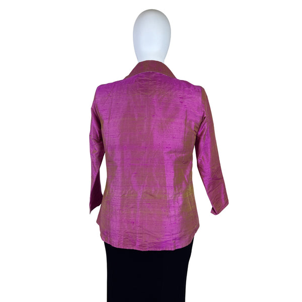 Anu Women’s Fuchsia & Gold Silk Open Front Blazer Jacket Size L - New