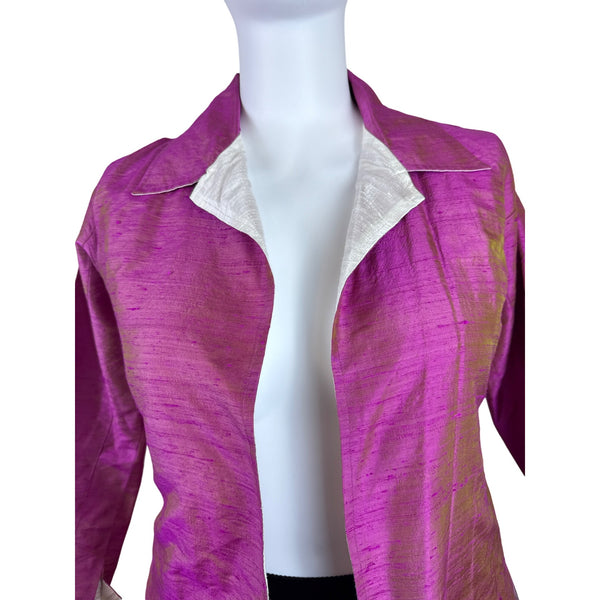 Anu Women’s Fuchsia & Gold Silk Open Front Blazer Jacket Size L - New