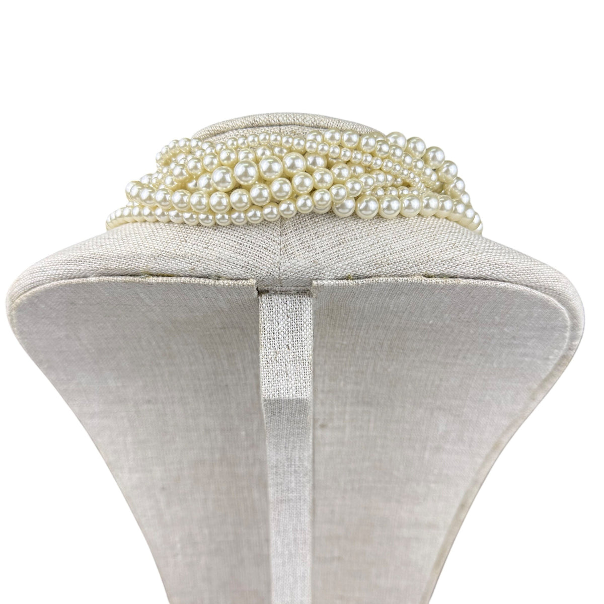 Multi-Strand Faux Pearl Gold Tone Necklace With Center Rhinestone Accent Design