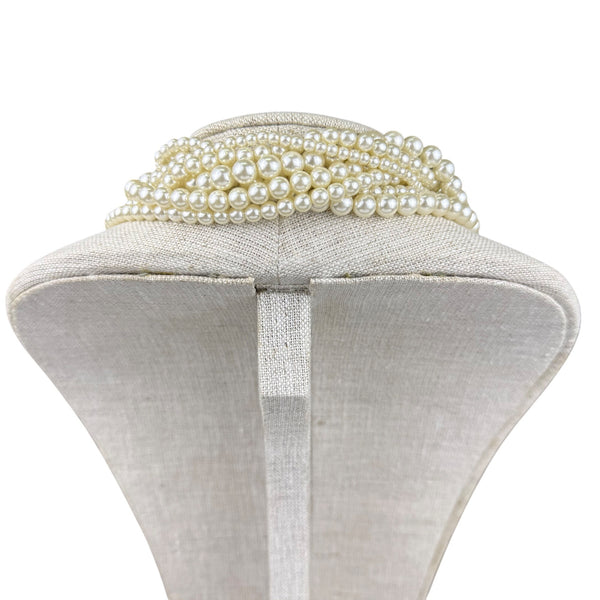 Multi-Strand Faux Pearl Gold Tone Necklace With Center Rhinestone Accent Design