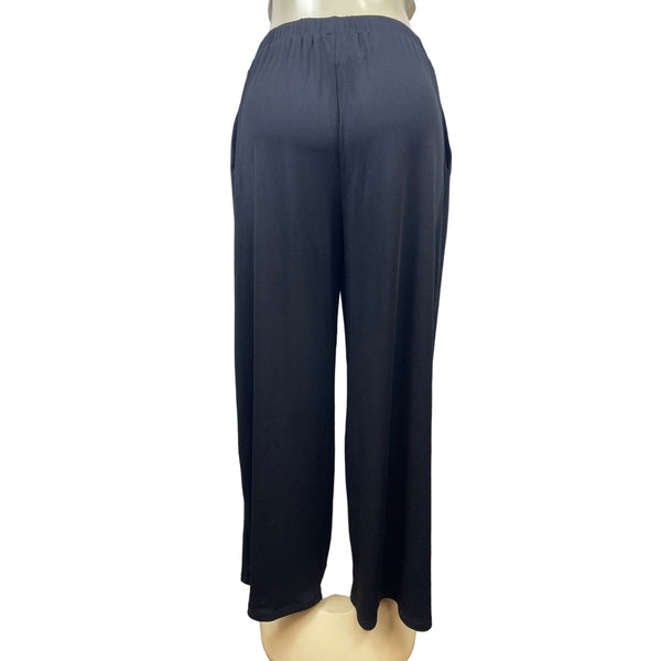 Cider Womens Black Ribbed Stretch Wide Leg Pants Size XL- NEW