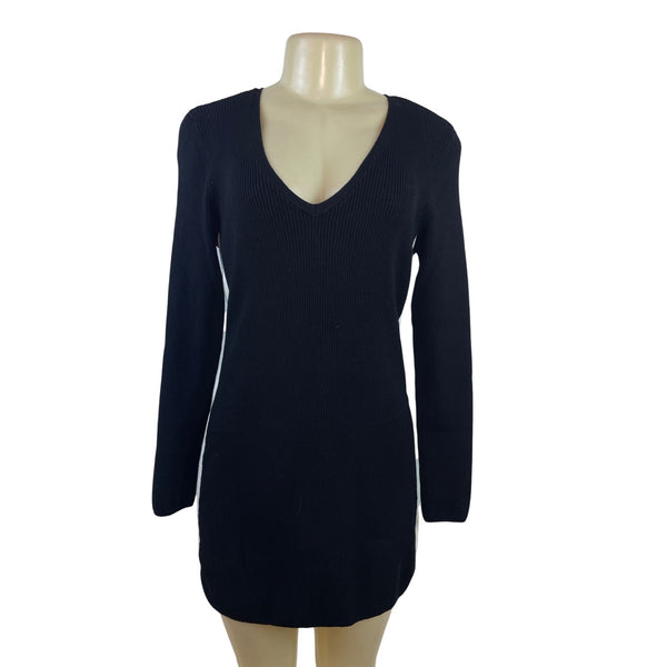 White House Black Market Women’s Black Ribbed Knit Mini A-Line Dress Sz M - New