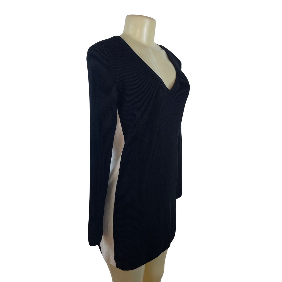 White House Black Market Women’s Black Ribbed Knit Mini A-Line Dress Sz M - New