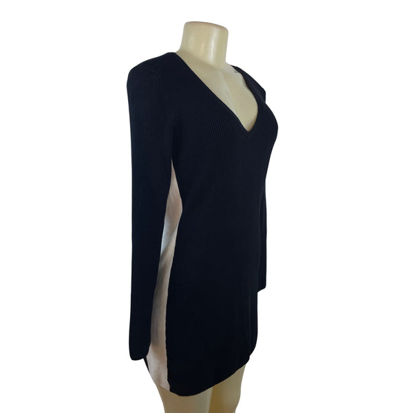 White House Black Market Women’s Black Ribbed Knit Mini A-Line Dress Sz M - New
