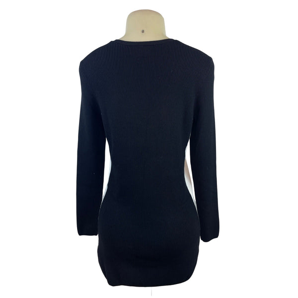 White House Black Market Women’s Black Ribbed Knit Mini A-Line Dress Sz M - New