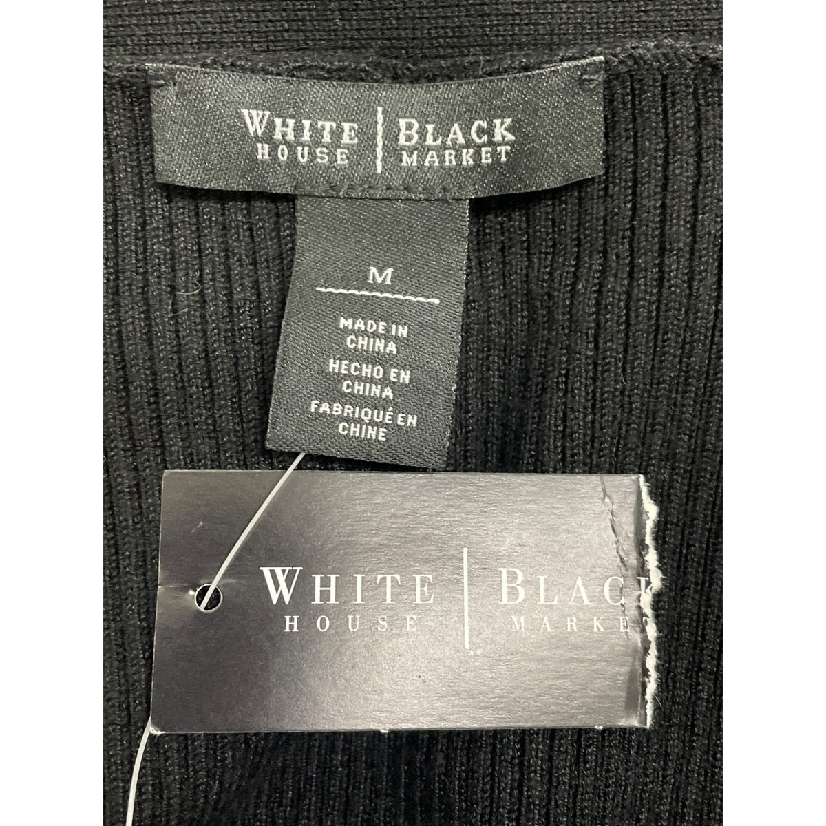 White House Black Market Women’s Black Ribbed Knit Mini A-Line Dress Sz M - New