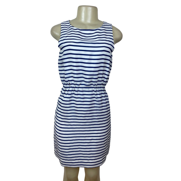 J.Crew Womens Sleeveless Striped Dress With Elastic Waist White & Navy Size 0