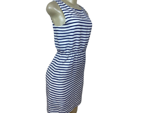 J.Crew Womens Sleeveless Striped Dress With Elastic Waist White & Navy Size 0