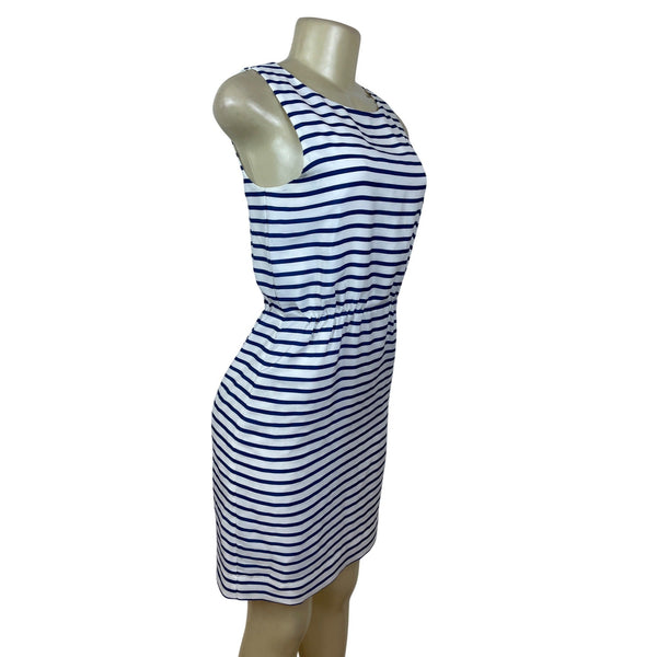 J.Crew Womens Sleeveless Striped Dress With Elastic Waist White & Navy Size 0