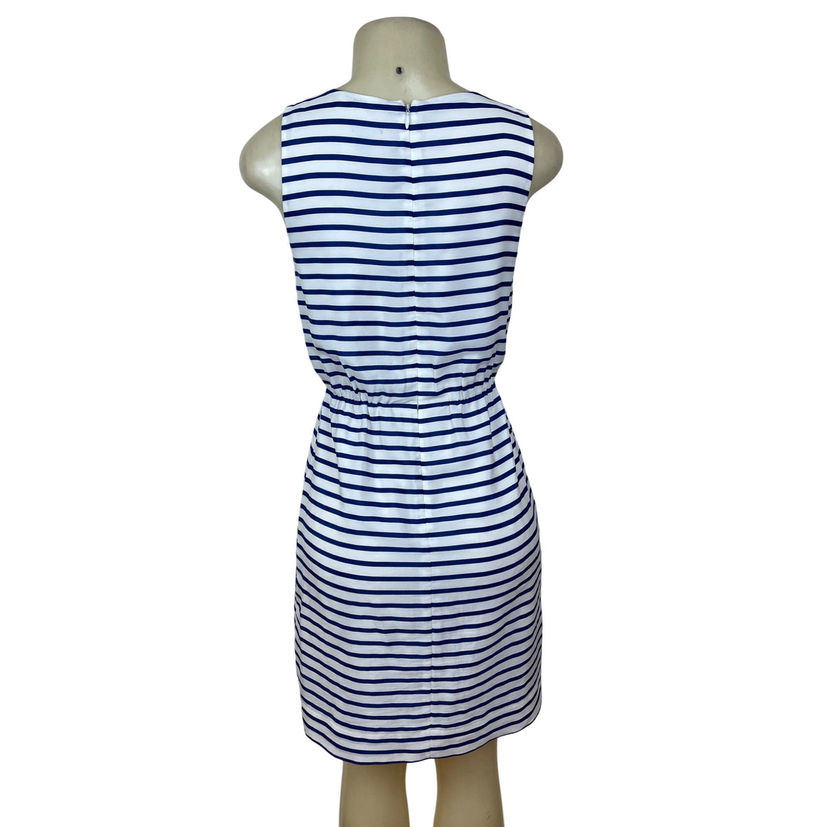 J.Crew Womens Sleeveless Striped Dress With Elastic Waist White & Navy Size 0