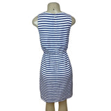 J.Crew Womens Sleeveless Striped Dress With Elastic Waist White & Navy Size 0