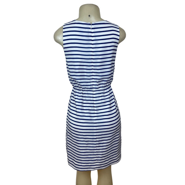 J.Crew Womens Sleeveless Striped Dress With Elastic Waist White & Navy Size 0