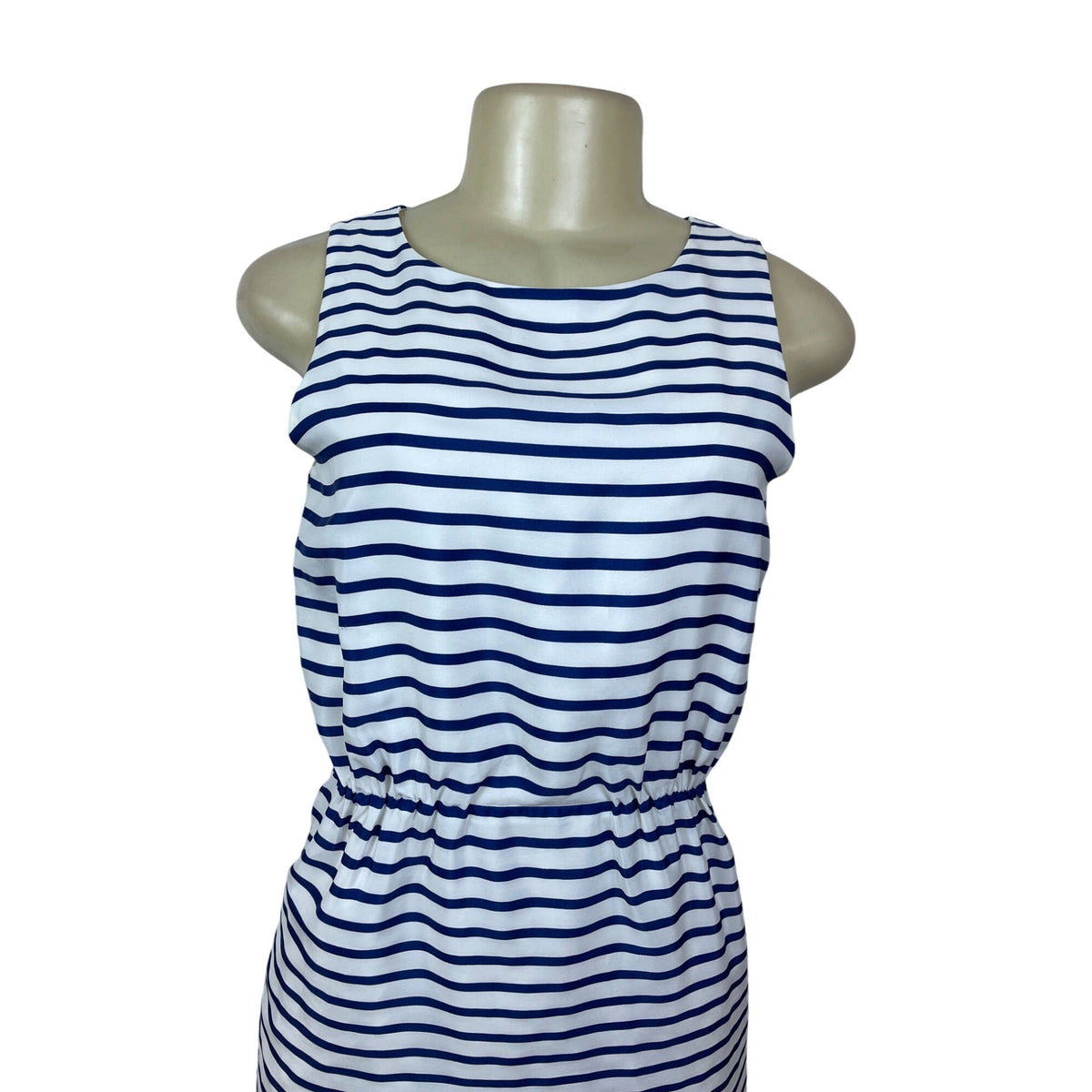 J.Crew Womens Sleeveless Striped Dress With Elastic Waist White & Navy Size 0